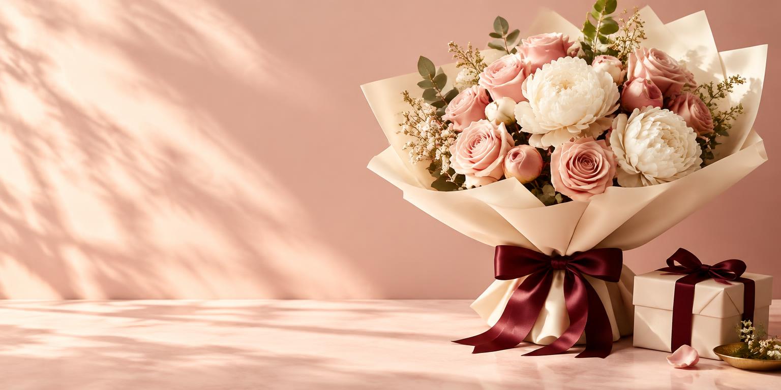 Flowers and gift beautifully wrapped